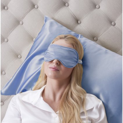 Hedvábná relaxační maska na oči modrá LOVESILK