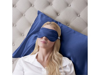 Hedvábná relaxační maska na oči navy modrá LOVESILK