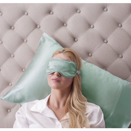 Hedvábná relaxační maska na oči zelená LOVESILK