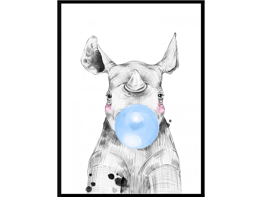 Plakát Safari - Nosorožec bublina blue