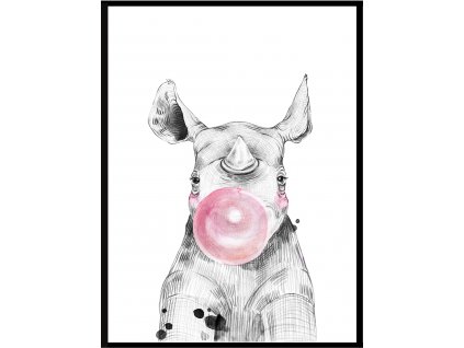 Plakát Safari - Nosorožec bublina pink
