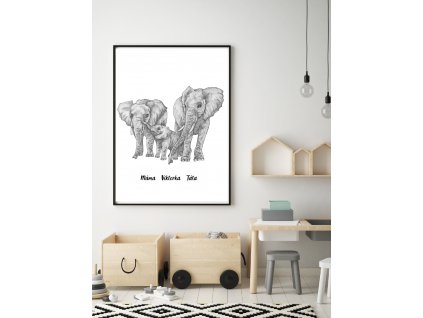 Plakát Sloni Tříčlenná rodina