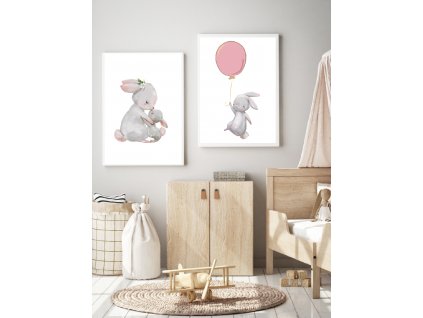 Plakát Kouzelný králíček s růžovým balónkem
