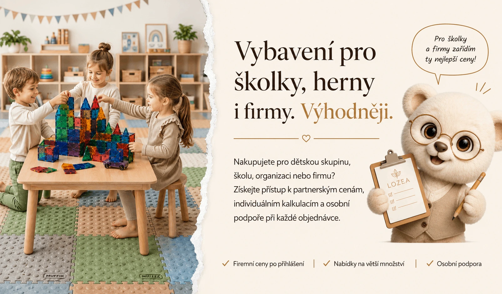 Partnerský program a velkoobchodní nákup hraček pro školy, školky, firmy a herny na LOZEA.cz