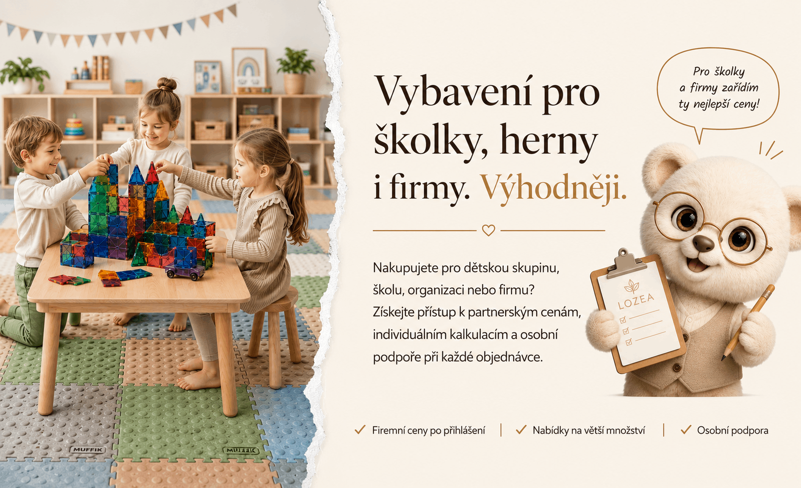 Partnerský program a velkoobchodní nákup hraček pro školy, školky, firmy a herny na LOZEA.cz