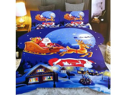 Vánoční 3D povlečení modré - Santa na saních