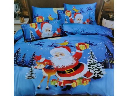 Vánoční francouzské 3D povlečení modré - Santa1