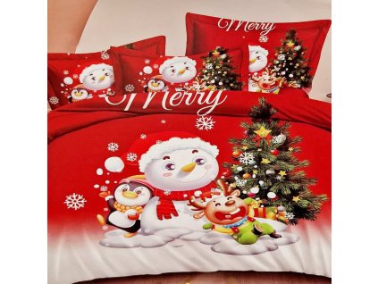 Vánoční francouzské 3D povlečení - Sněhulák Merry