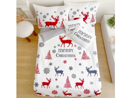 Vánoční oboustranné povlečení bílé/šedé - Merry Christmas 1