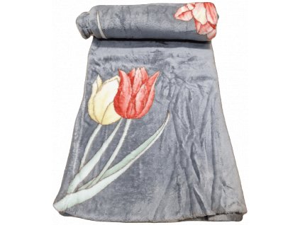 Mikroplyšová deka 150x200 šedá Tulipány