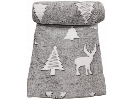 Svítící mikroplyšová deka Vánoční motiv 1 šedá