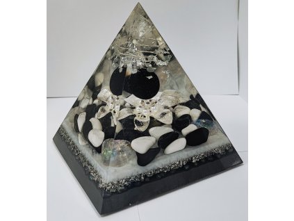 Orgonitová pyramida-obsidián, magnezit-14x14cm