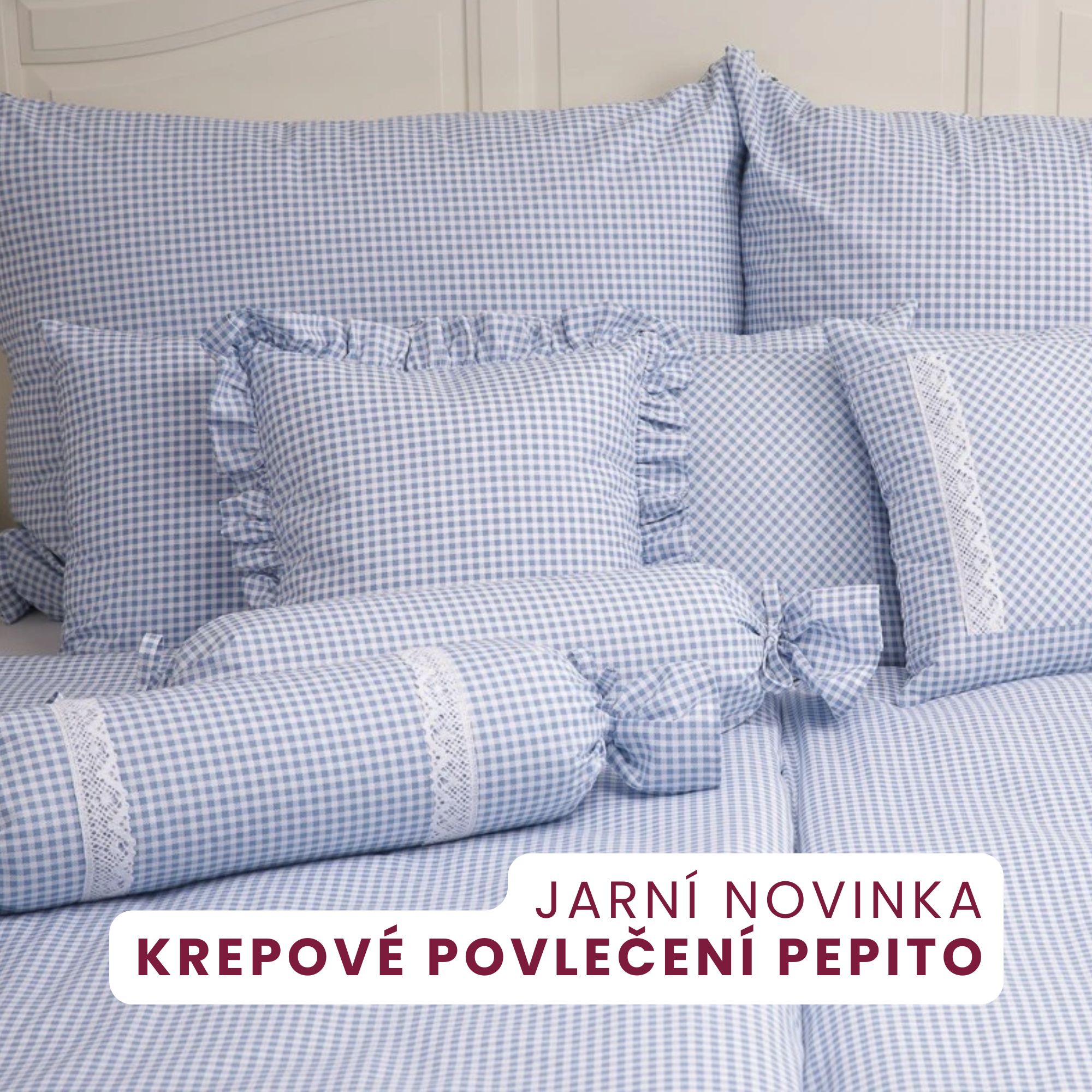 Kostkované krepové povlečení Pepito v modré barvě