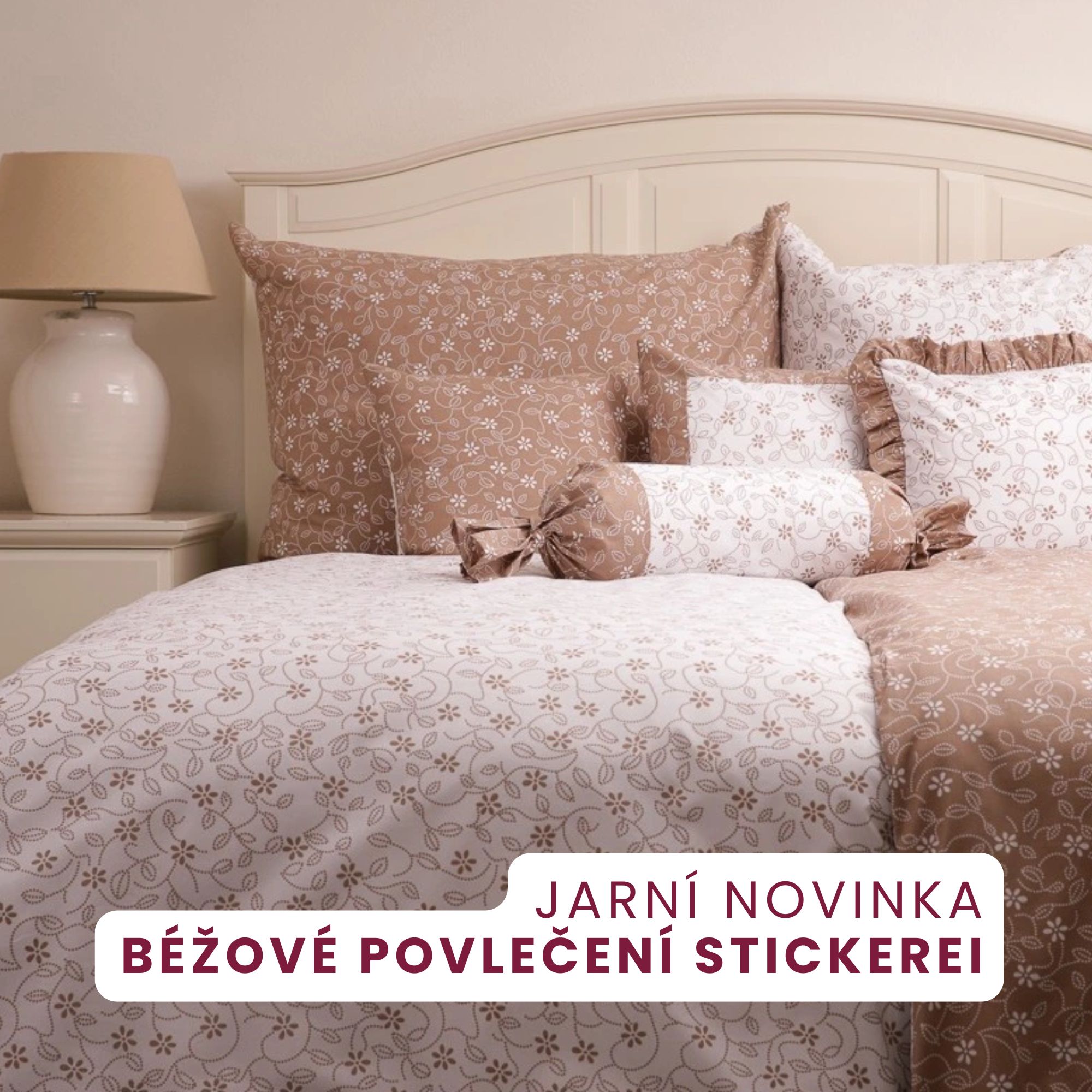 Béžové oboustranné povlečení Stickerei