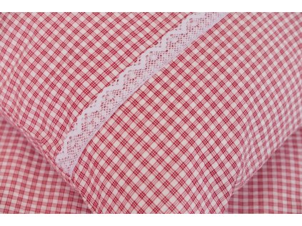 Krepové povlečení KOSTIČKA ČERVENÁ negativ s krajkou (Název 140x200 cm (1 ks), 70x90 cm s krajkou (1 ks) , Barva Červená)