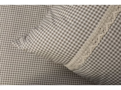 Krepové povlečení PEPITO kostička béžová S KRAJKOU (Název 140x200 cm (1 ks), 70x90 cm s krajkou (1 ks) , Barva Hnědá)