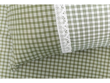 Krepové povlečení ZELENÁ KOSTIČKA pozitiv/negativ s krajkou (Název 140x200 cm (1 ks), 70x90 cm s krajkou (1 ks) , Barva Zelená)