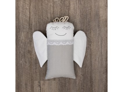 Plněný polštářek ANDĚL šedý drobný proužek S KRAJKOU (Název Dekorační polštářek , Barva Bílá)