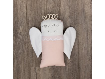 Plněný polštářek ANDĚL uni pink S KRAJKOU (Název Dekorační polštářek , Barva Bílá)