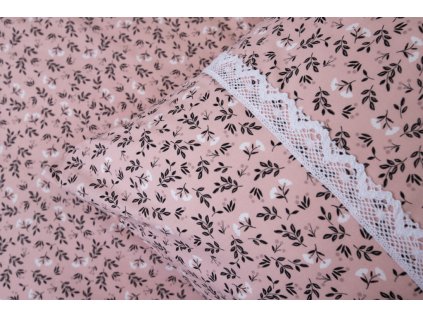 Bavlněné povlečení HERBARIUM starorůžové S KRAJKOU (Název 140x200 cm (1 ks), 70x90 cm s krajkou (1 ks) , Barva Růžová)