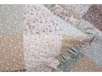 Krepové povlečení PATCHWORK JADE S KANÝREM (Název 140x200 cm (1 ks), 70x90 cm s kanýrem (1 ks) , Barva Zelená)