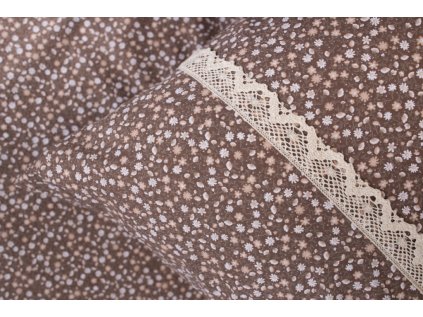 Bavlněné povlečené HNĚDÉ KYTIČKY tmavé S KRAJKOU na polštáři (Název 140x200 cm (1 ks), 70x90 cm s krajkou (1 ks) , Barva Hnědá)