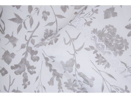 Bavlněné povlečení FLORA světlá S KRAJKOU na polštáři (Název 140x200 cm (1 ks), 70x90 cm s krajkou (1 ks) , Barva Bílá)