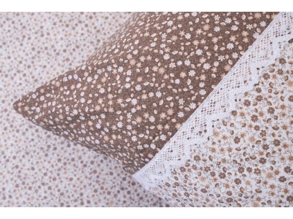 Bavlněné povlečení HNĚDOBÍLÉ KYTIČKY s KRAJKOU (poz/neg) (Název 140x200 cm (1 ks), 70x90 cm s krajkou (1 ks) , Barva Bílá)