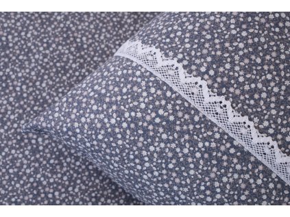 Bavlněné povlečení MODRÉ KYTIČKY poz S KRAJKOU (Název 140x200 cm (1 ks), 70x90 cm s krajkou (1 ks) , Barva Modrá)