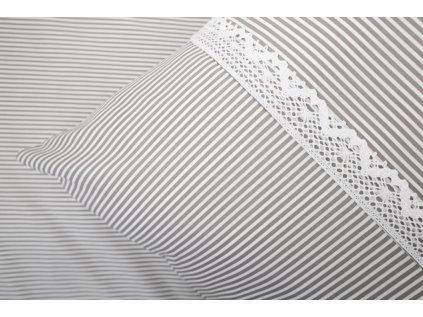 Bavlněné povlečení ŠEDÝ DROBNÝ PROUŽEK S KRAJKOU (Název 140x200 cm (1 ks), 70x90 cm s krajkou (1 ks) , Barva Šedá)