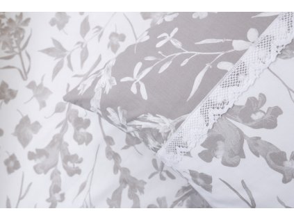 Krepové povlečení FLORA světlá/tmavá S KRAJKOU (Název 140x200 cm (1 ks), 70x90 cm s krajkou (1 ks) , Barva Béžová)