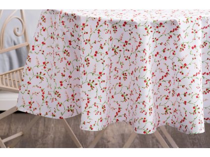Ubrus bavlněný kulatý ČERVENÉ KVÍTÍ (Název Kulatý ubrus / průměr ubrusu Ø 100 cm, Barva Červená)