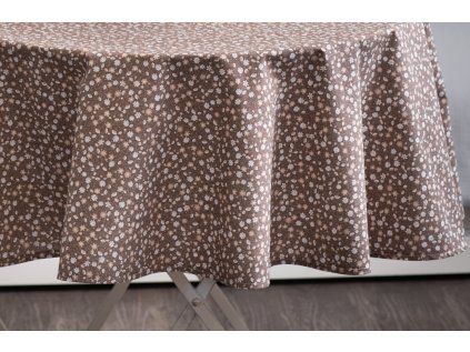 Ubrus bavlněný kulatý HNĚDÉ KYTIČKY tmavé (Název Kulatý ubrus / průměr ubrusu Ø 100 cm, Barva Hnědá)