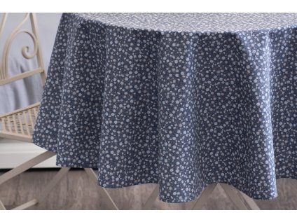 Ubrus bavlněný kulatý MODRÉ KYTIČKY tmavé (Název Kulatý ubrus / průměr ubrusu Ø 100 cm, Barva Modrá)
