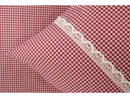 Krepové povlečení BORDÓ PEPITO S KRAJKOU (Název 140x200 cm (1 ks), 70x90 cm s krajkou (1 ks) )