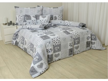 Krepové povlečení PATCHWORK DOVE (Název 140x200 cm (1 ks), 70x90 cm (1 ks), Barva Šedá)