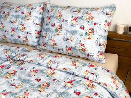 Vánoční bavlněné povlečení SKŘÍTCI A DOMEČKY