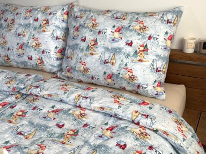 Vánoční bavlněné povlečení SKŘÍTCI A DOMEČKY