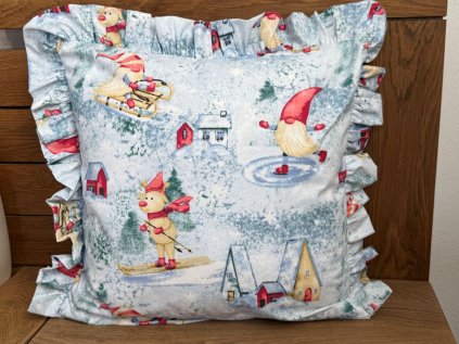Vánoční polštář s kanýrem SKŘÍTCI A DOMEČKY