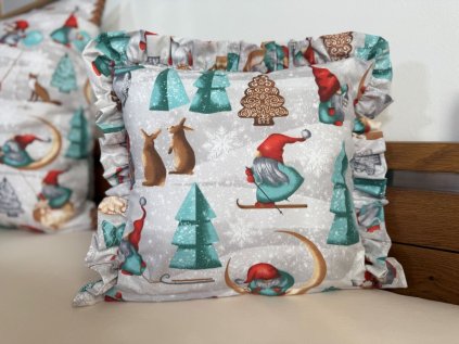 Vánoční polštář s kanýrem SKŘÍTCI A STROMEČKY