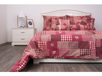 Flanelové povlečení PATCHWORK ČERVENÝ