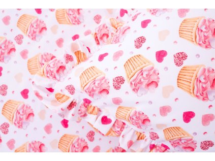 Bavlněné povlečení CUPCAKES s kanýrem na polštáři (Název 140x200 (1 ks), 70x90 cm s kanýrem (1 ks), Barva Bílá)