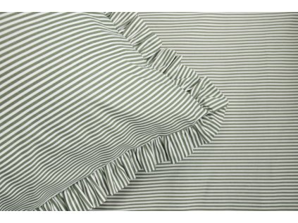 Krepové povlečení OLIVOVÝ PROUŽEK S KANÝREM (Název 140x200 cm (1 ks), 70x90 cm s kanýrem (1 ks) , Barva Zelená)