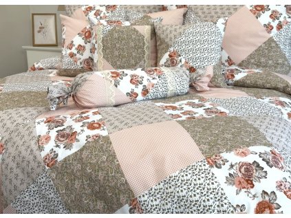 Bavlněné povlečení s kanýrem ORANŽOVÝ PATCHWORK 140x200, 70x90 cm