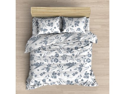 Flanelové povlečení FLORA indigo světlé (Název 140x200, 70x90 cm, Barva Modrá)