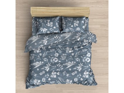 Flanelové povlečení FLORA indigo tmavé (Název 140x200, 70x90 cm, Barva Modrá)