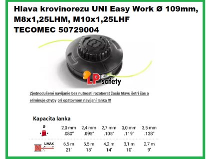 Hlava krovinorezu UNI Easy Work Ø 109mm, M8x1,25LHM, M10x1,25LHF TECOMEC 50729004