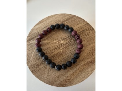 Náramek z lávových kamenů černý s bordó
