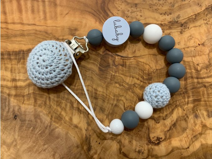 lubaby klip na dudlík háčkovaný Blue