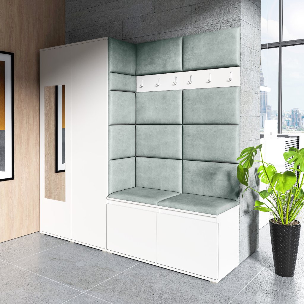 Eka Předsíňová stěna s čalouněnými panely Trinity 8 - Bílá / Světlá zelená 2321